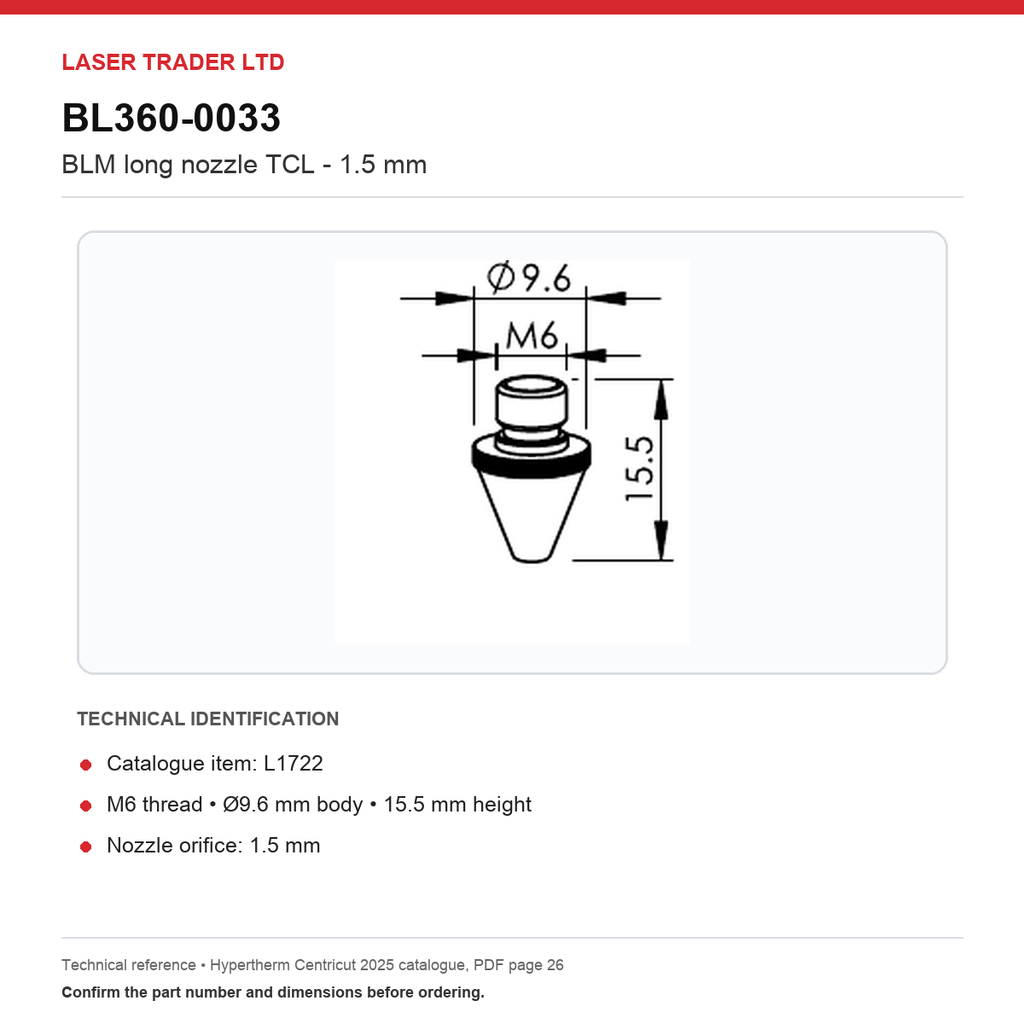[BL360-0033] BLM Group Long Nozzle TCL Ø1.5 L1722