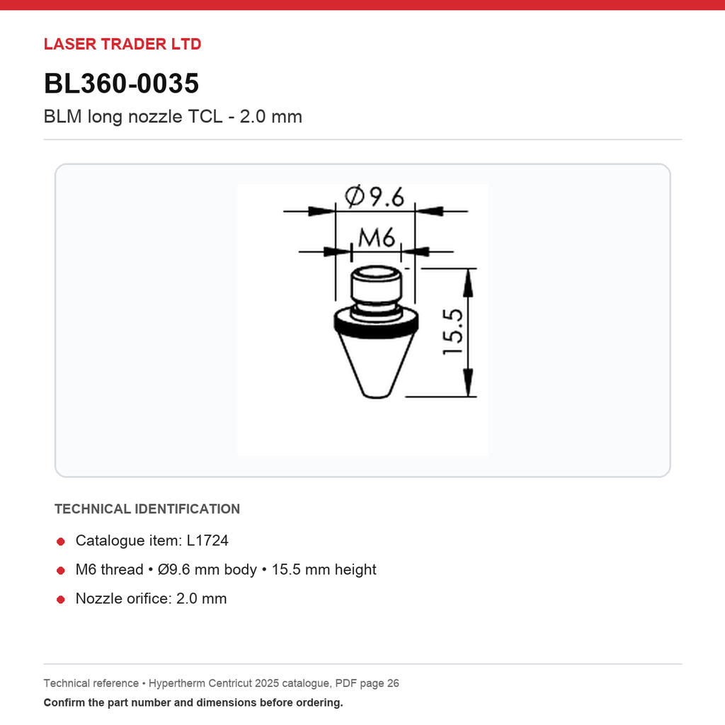 BLM Group Long Nozzle TCL Ø2.0 L1724