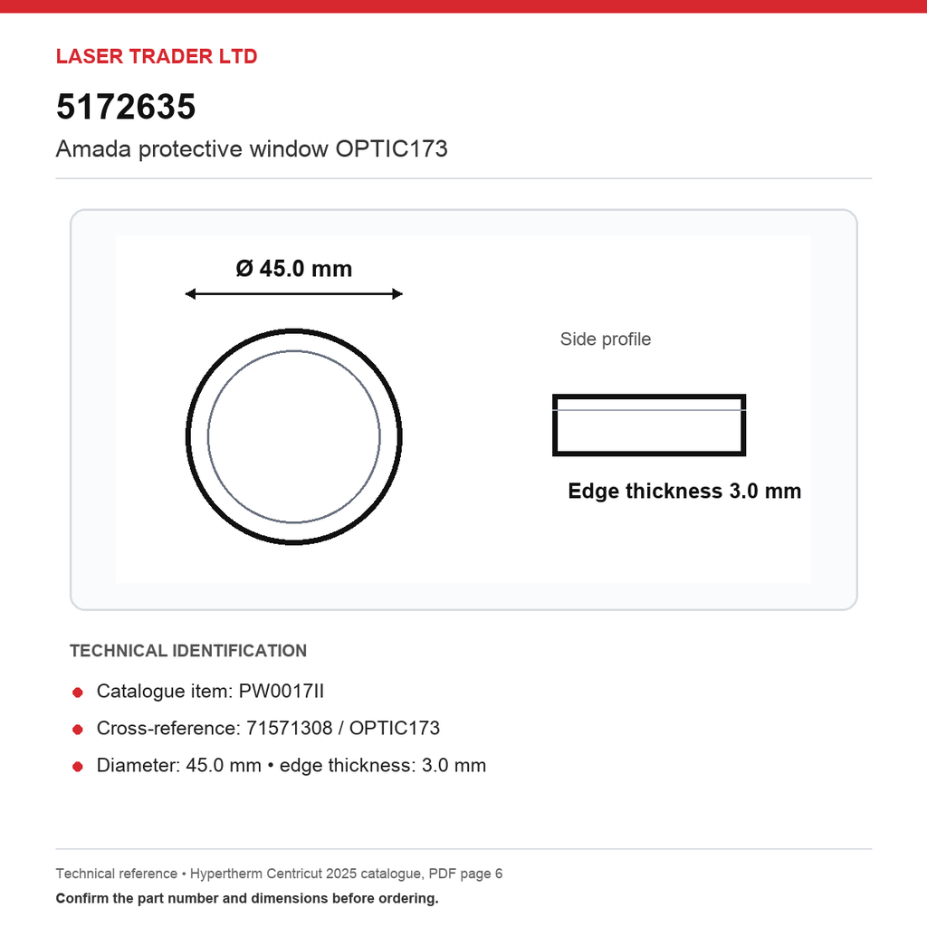 [5172635] Amada Protective Window optic173 45 x 3mm