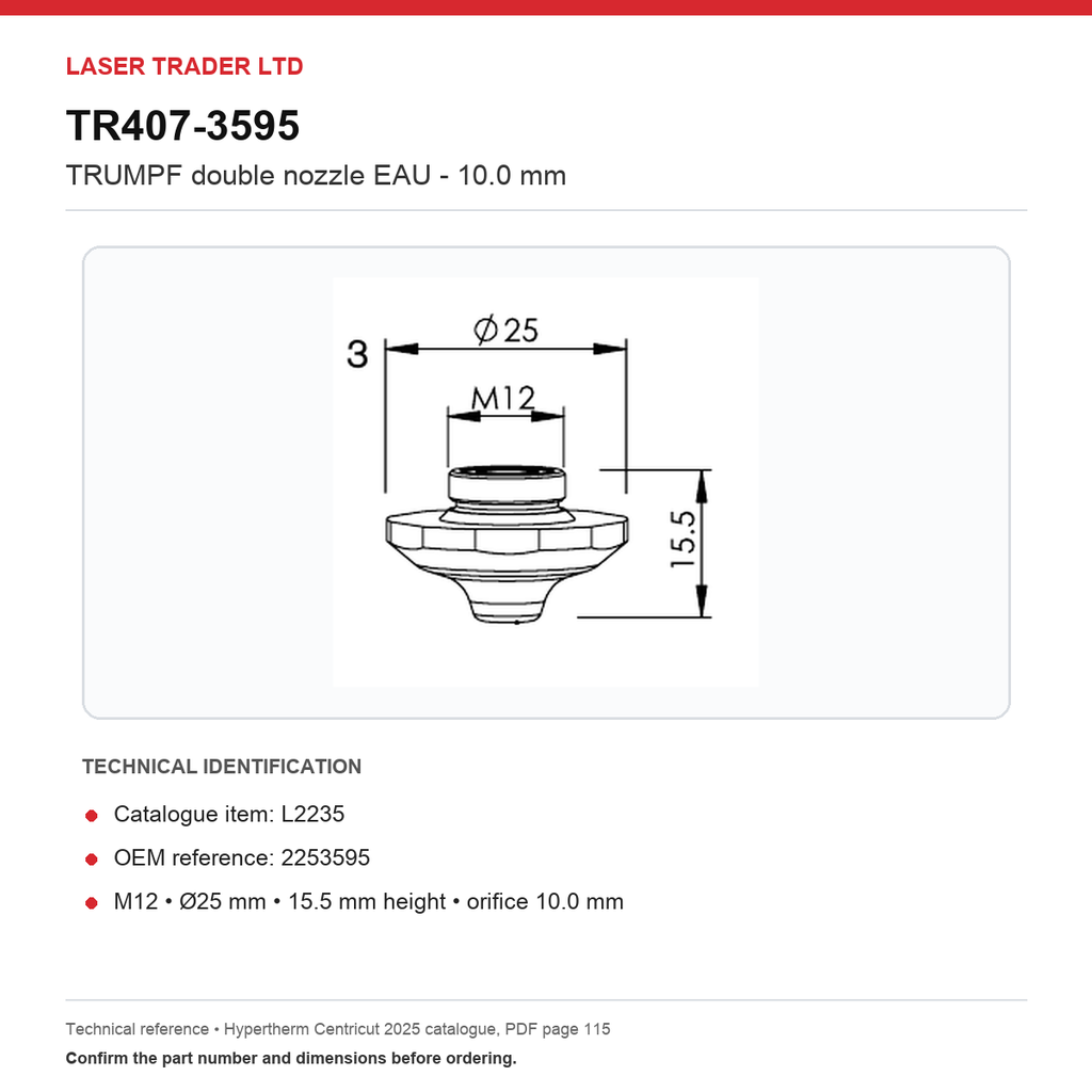 [TR407-3595] TRUMPF Double Nozzle Ø10.0 EAU