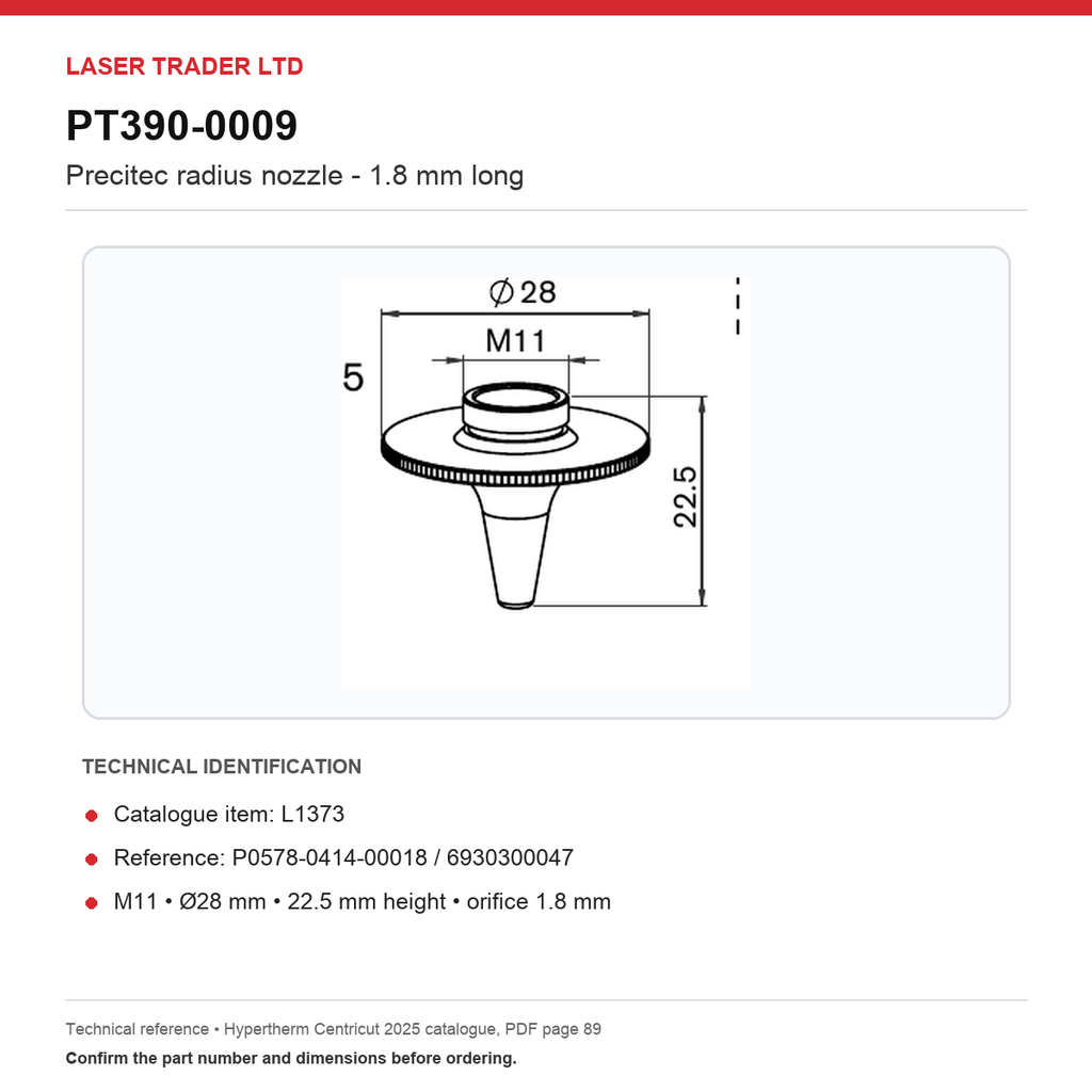 [PT390-0009] Radius Nozzle Ø1.8 Long – Compatible with Precitec Heads (PT390-0009)