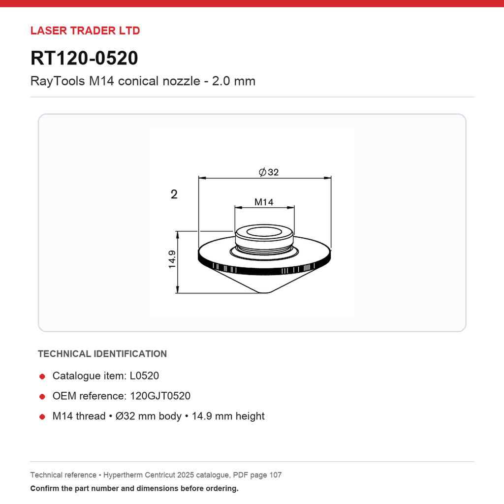 [RT120-0520] RayTools M14 CONICAL Single Nozzle D. 2,0mm
